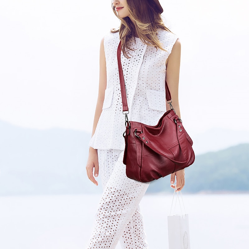 Women's Handbag Crossbody Bag Shoulder Bag Boston Bag PU Leather Outdoor Shopping Daily Zipper Large Capacity Waterproof Durable Solid Color Quilted claret Black White3