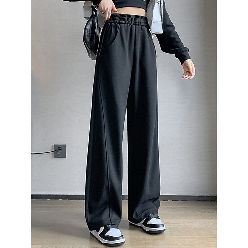 Women's Sweatpants Wide Leg Active Fashion Streetwear Full Length High Waist Plain Pocket Elastic Waist High Cut Thermal Warm Comfort Soft Micro-elastic Outdoor Vacation Street Apricot Grey Black3