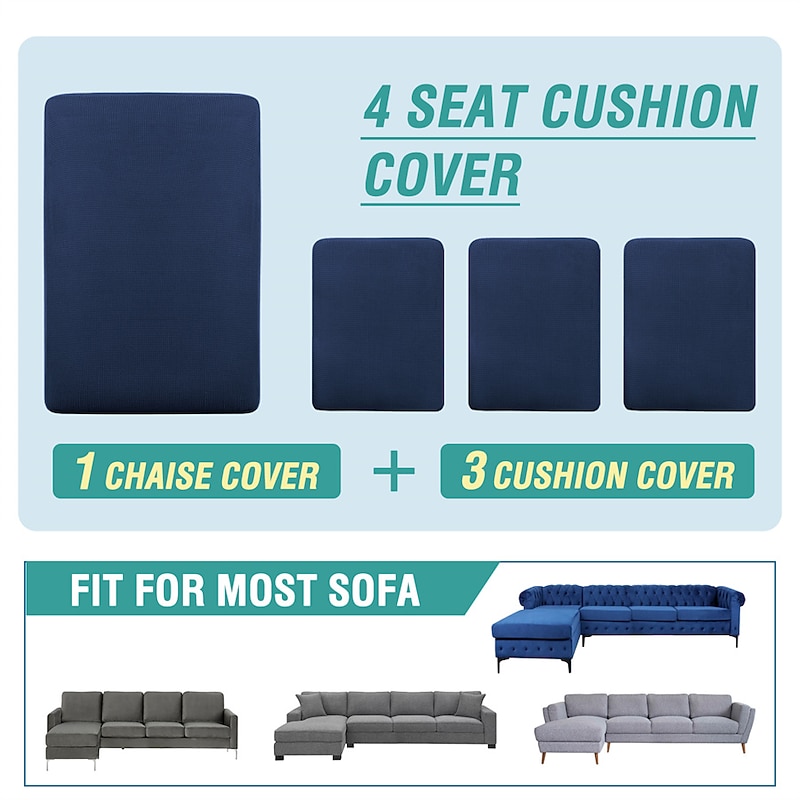 Sectional Couch Covers Stretch Anti-Slip L Shape Sofa Slipcovers, Separate Sofa Seat Cushion Covers Chaise Cover for Both Left/Right Sectional Couch  2/3 Seater and Chaise Cover4