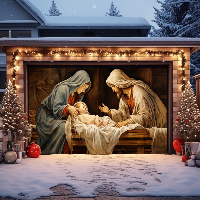Christmas Door Decorations Nativity Scene Outdoor Garage Door Cover Xmas Door Banner Party Large Door Mural Backdrop Decoration for Holiday Home Wall Decorations3