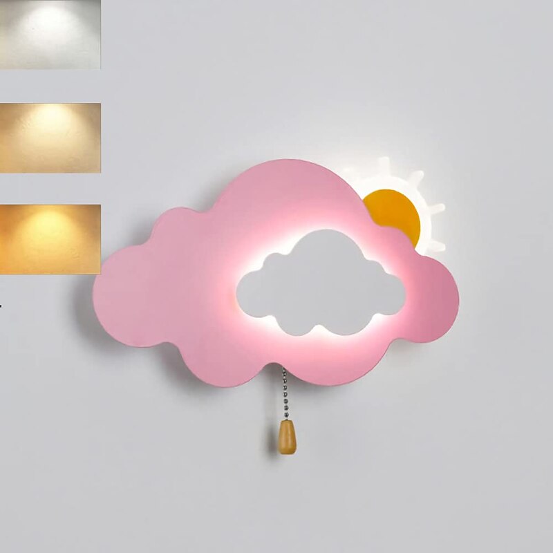 LED Wall Light Indoor Kids 7W Cloud Wall Lamp Kids Room With Pull Switch Children Dimmable Bedside Lamp For Girls Boy Bedroom Decoration Acrylic Night Light Kids Room LampWhite3