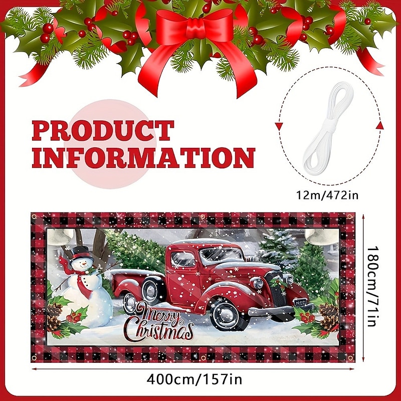 Christmas Door Decorations Outdoor Garage Door Cover Xmas Door Banner Gifts Snow Truck Large Door Mural Backdrop Decoration forHoliday Home Wall Decorations3