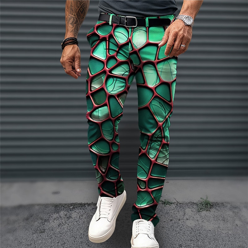 Optical Illusion Business Casual Men's 3D Print Dress Pants Pants Trousers Outdoor Daily Wear Streetwear Polyester Blue Orange Green S M L Medium Waist Elasticity Pants2