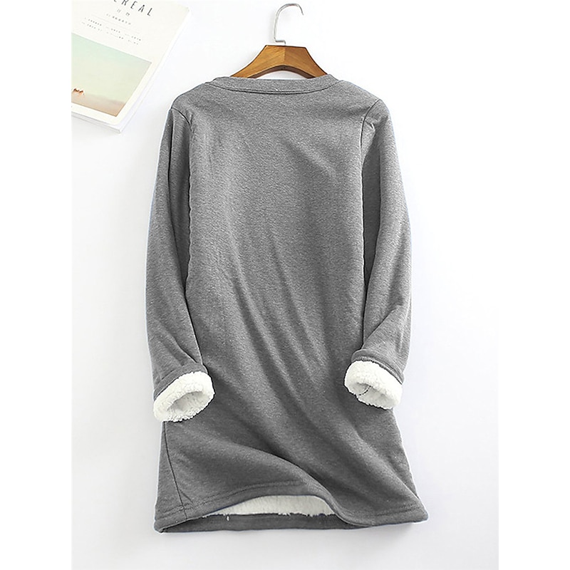 Women's Fleece Lined Pullover Sweatshirt Pajamas Yes Im Cold Letter Warm Comfort Soft Long Sleeve Crew Neck Home Daily Bed Gray Fall Winter3