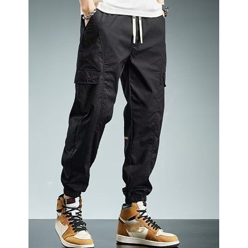 Men's Cargo Pants Cargo Trousers Techwear Pocket Drawstring Elastic Waist Plain Comfort Breathable Outdoor Daily Going out Fashion Casual Black Army Green2
