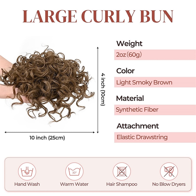 Messy Bun Hair piece for Women Elastic Drawstring Loose Wave Curly Scrunchies Ponytail Extension Synthetic Hair Extensions Hair Bun for Women Daily Use-Light Smoky Brown2