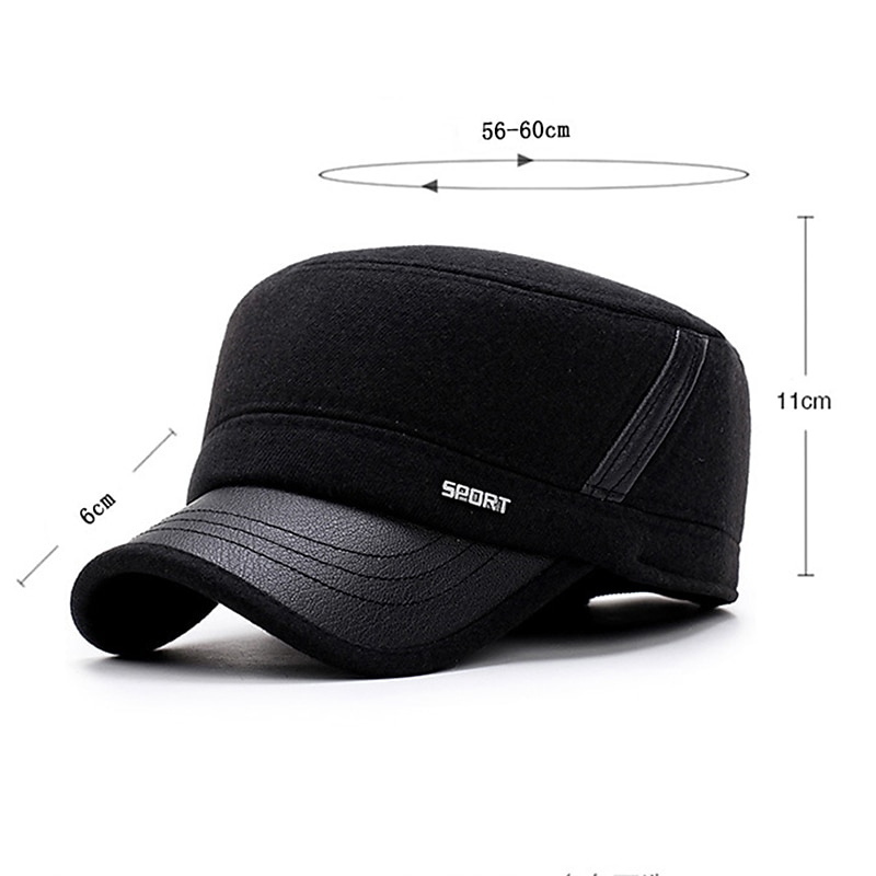 Men's Flat Cap Baseball Cap Winter Hats Military Cap Cadet Hat Black Coffee Cotton Travel Outdoor Vacation Plain Windproof Warm2