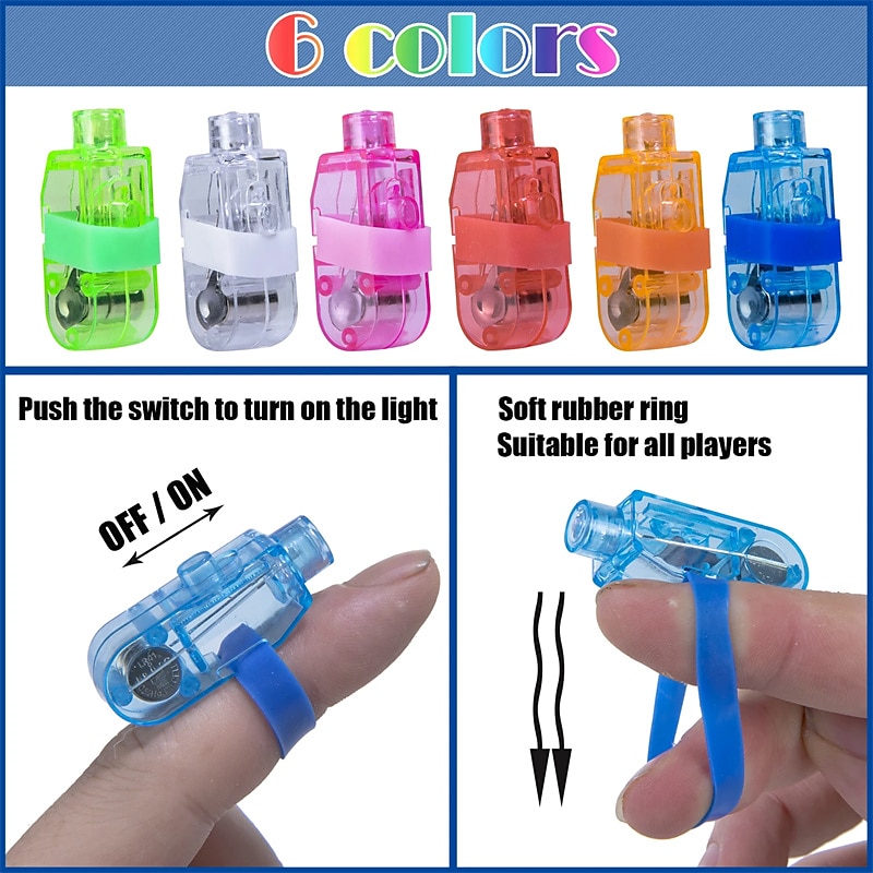 Kids LED Finger Lights Birthday Party Supplies Assorted Rave Laser Toys 6 Colors 30/50/60 Pieces2