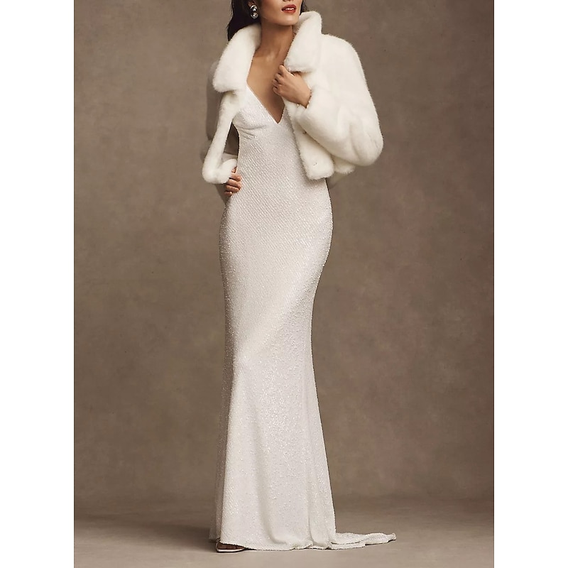 Faux Fur Wraps Shawls Women's Wrap Elegant Keep Warm Long Sleeve Terylene Wedding Wraps With Feathers / Fur For Wedding Fall & Winter2