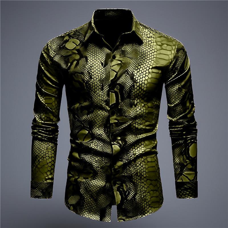 Men's Snake Print Shirt Button Up Shirt Long Sleeve Abstract Daily Wear Going out Fall & Winter Turndown Print Button-Down Purple Green Gray3
