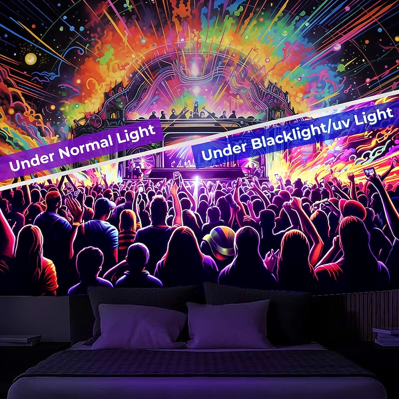 Blacklight Tapestry UV Reactive Glow in the Dark Glow Party Neon Trippy Misty Bar Concert Hanging Tapestry Wall Art Mural for Living Room Bedroom4