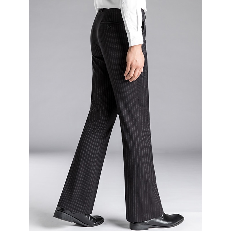 Men's Dress Pants Flared Pants Trousers Suit Pants Pocket Stripe Comfort Breathable Outdoor Daily Going out Fashion Casual Black Dark Blue3