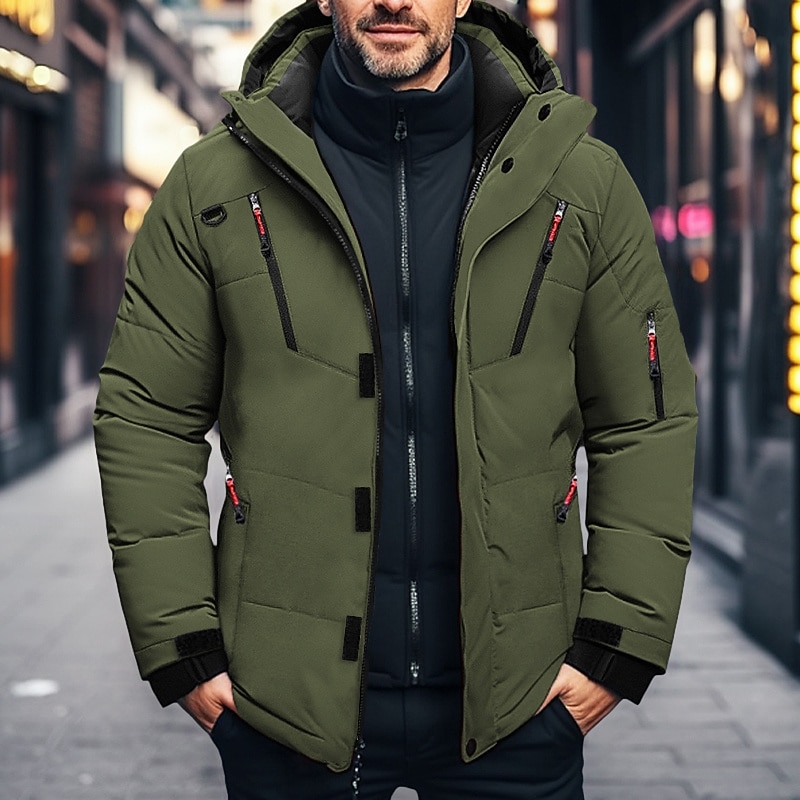 Men's Winter Coat Winter Jacket Puffer Jacket Zipper Pocket Polyster Pocket Outdoor Date Casual Daily Regular Fashion Casual Thermal Warm Windproof Winter Plain Black Blue Orange Army Green Puffer3