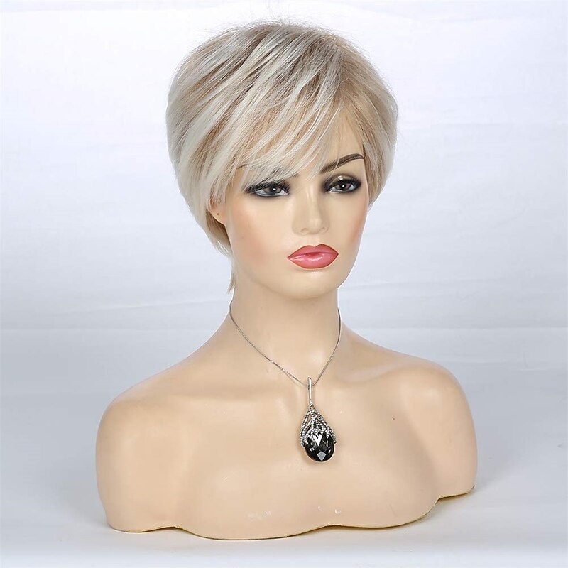 Short Layered Blonde Wigs for Women Synthetic Heat Resistant Cosplay Pixie Wig with Wig Cap4