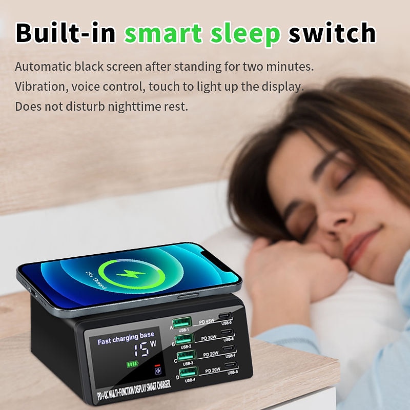 Wireless Charger Charging Station 15/18 W Output Power 8 Port Wireless Charging Stand Multi USB Charger Station Wireless Charger ROHS CE Certified FCC Fast Wireless Charging Lightweight Universal For4