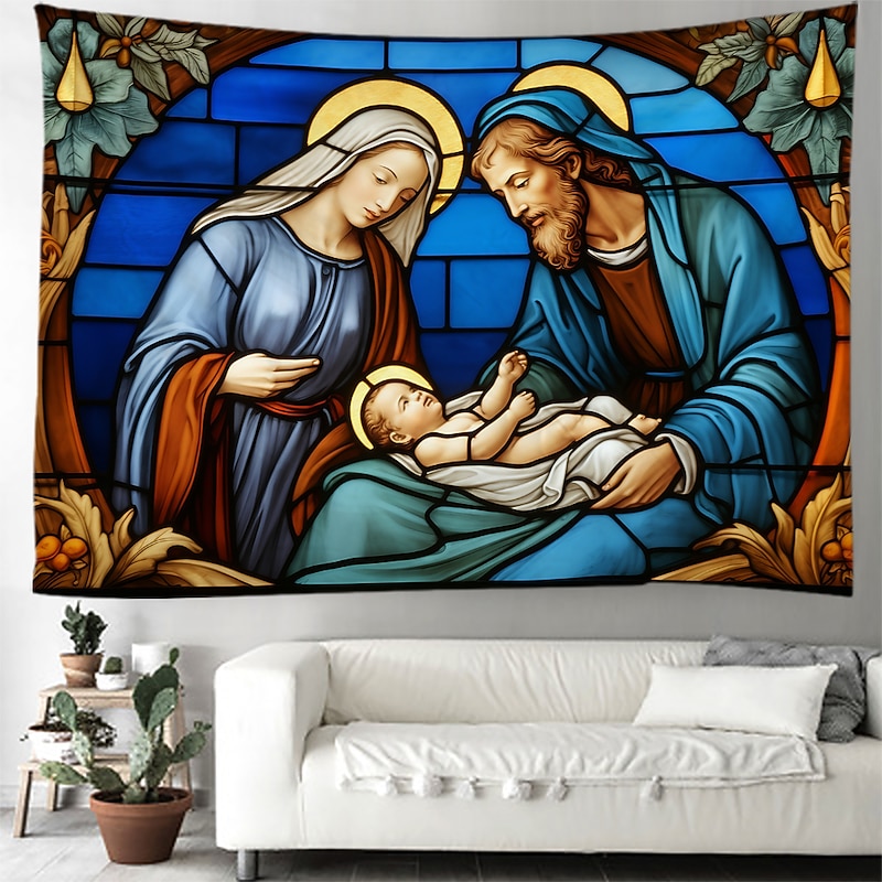 Christmas Decorations Nativity Scene Jesus Hanging Tapestry Wall Art Large Xmas Tapestry Mural Decor Photograph Backdrop Blanket Curtain Home Bedroom Living Room Decoration2