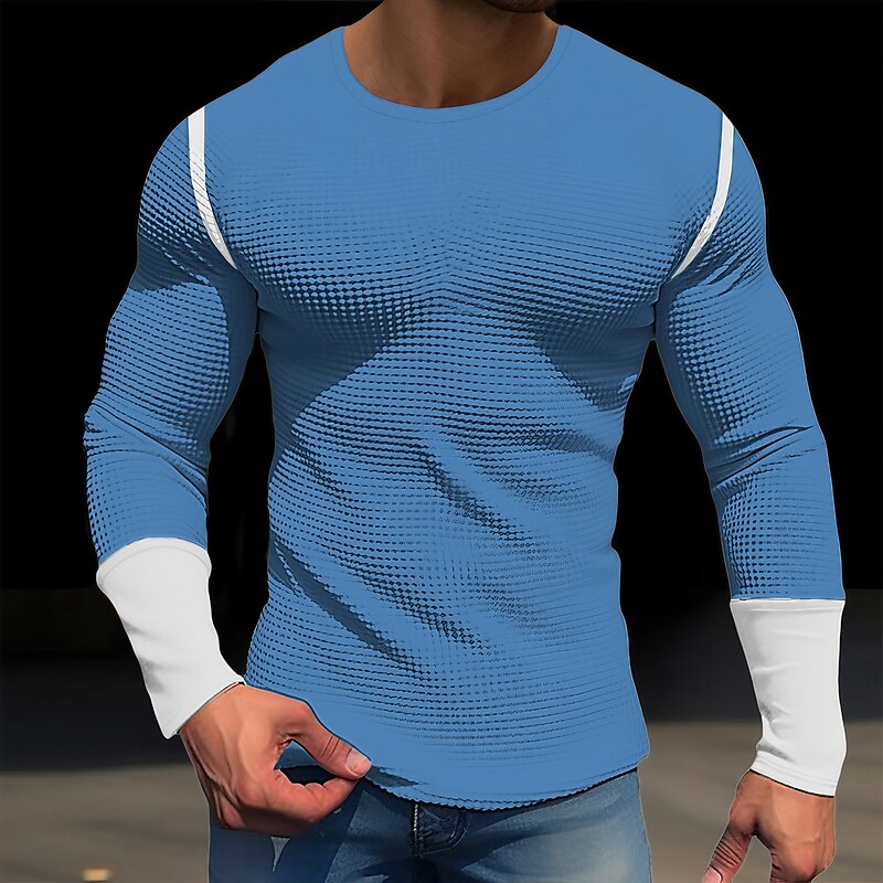 Men's Waffle Tee T Shirt Waffle Henley Shirt Henley Shirt Long Sleeve Henley Spring &  Fall Color Block Fashion Designer Basic Patchwork Vacation Street Going out Black White Blue Top Tee for Men