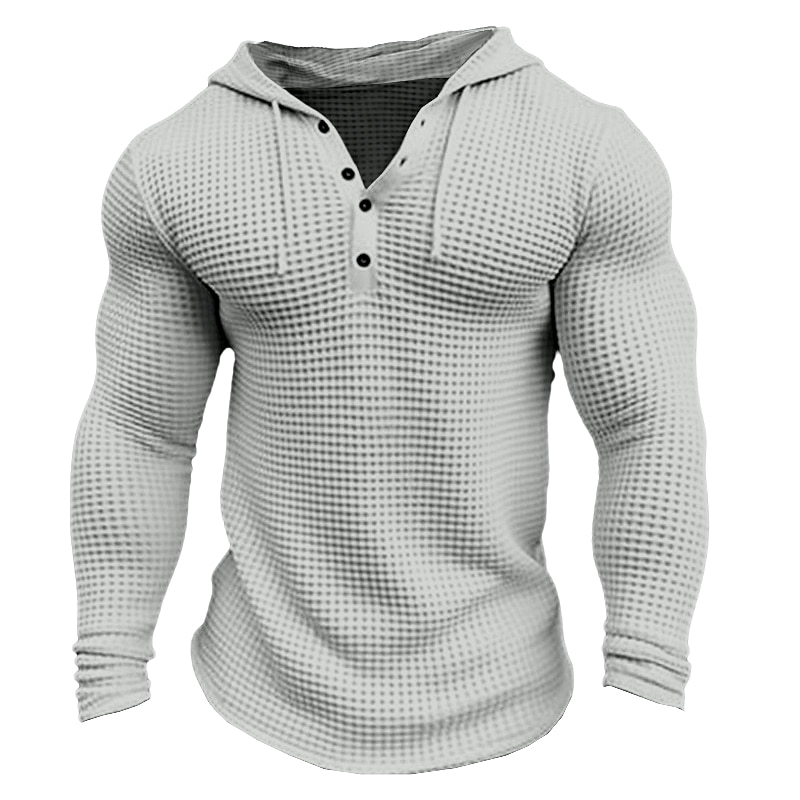 Men's Waffle Shirt T Shirt Tee Top Long Sleeve Shirt Long Sleeve Hooded Spring &  Fall Plain Fashion Designer Basic Vacation Street Going out White khaki Army Green Top Tee for Men4