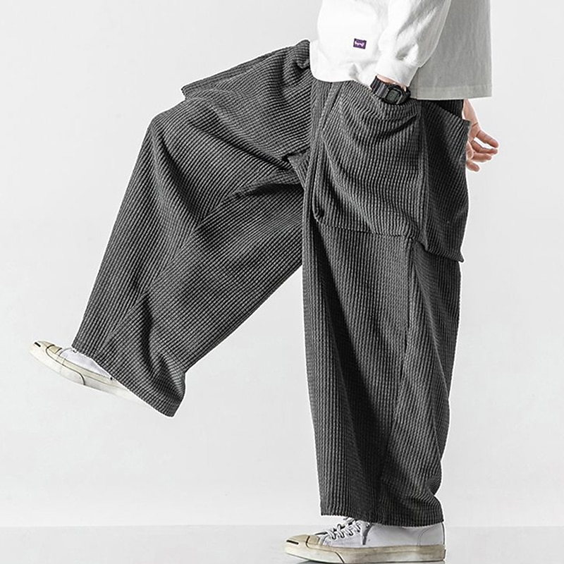 Men's Sweatpants Wide Leg Sweatpants Corduroy Pants Pocket Drawstring Elastic Waist Plain Comfort Breathable Outdoor Daily Going out Fashion Casual Black White