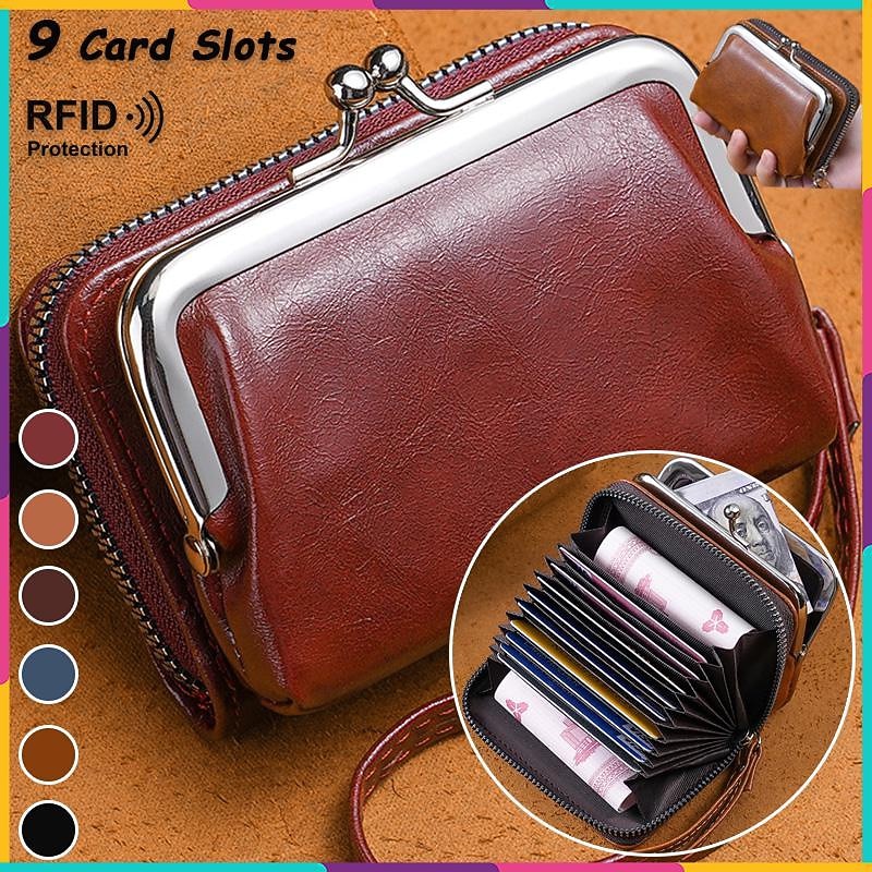 2023 Women New Retro Genuine Leather Rivet Short Wallet Zipper Coin Card Holder Female Coin Clutch Wallets Purse Money Bag