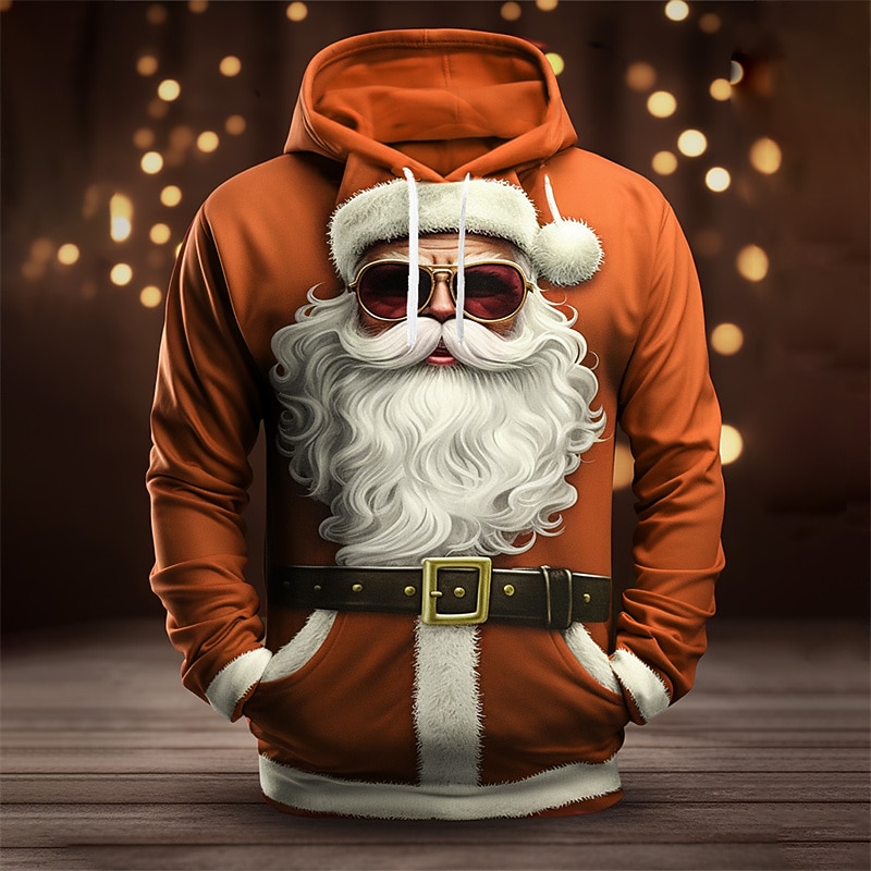 Christmas Men's Santa Claus 3D Hoodies Graphic Santa Claus Fashion 3D Print  Sports Outdoor Holiday Hoodies Dark Yellow Red / White Long Sleeve Hooded Print Front Pocket Spring &  Fall Designer shirt3