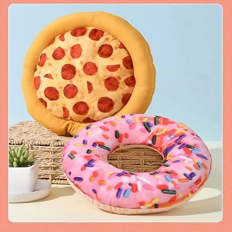 1pc Pizza Design Pet Grinding Teeth Squeaky Plush Toy Durable Chew Toy For Dog Interactive Supply3