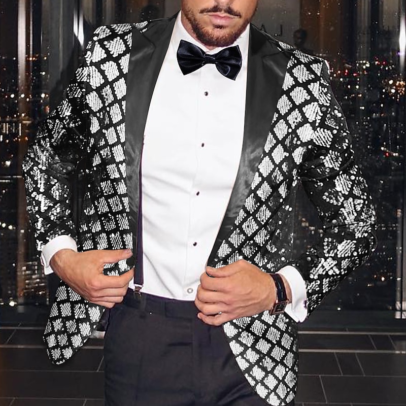 Men's Blazer Jacket Tuxedo Closure collar Fashion Disco Sequin Geometric Blazer Black Gold Silver Plus Size Single Breasted One-button2