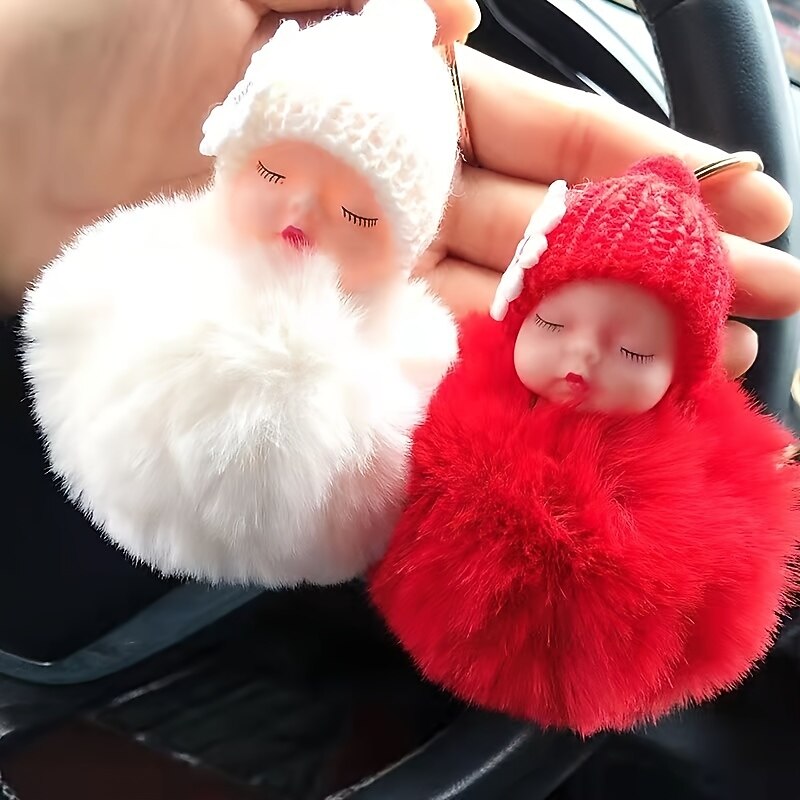 Cute PomPom Sleeping Baby Doll Car Key Chain Creative Car Keychain Car Key Ring Bag Pendant2