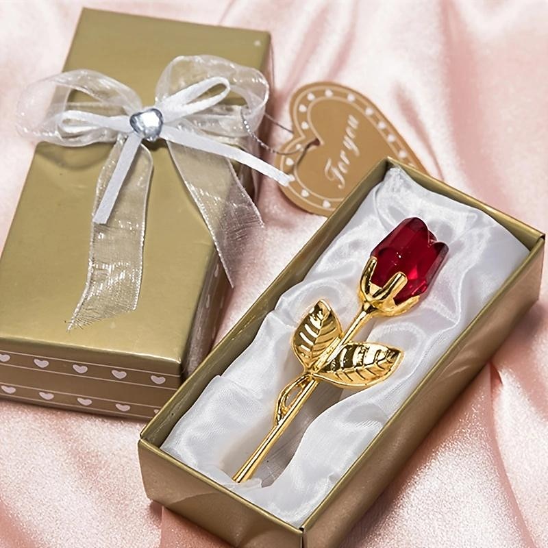 1pc, Valentines Day Gift Crystal Glass Rose Flower In Box Mini Forever Red Gold Artificial Rose For Girlfriend Wedding Gift For Guest3