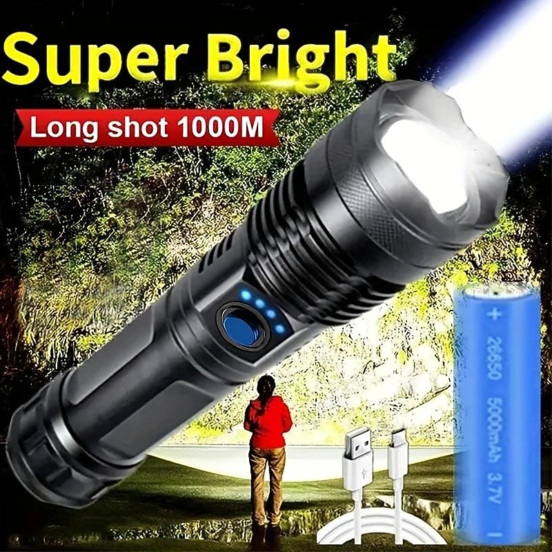 1PC High Power XHP100 Led Flashlight Rechargeable 4 Core Torch Zoom Usb Torch for Camping Outdoor/Emergency Use