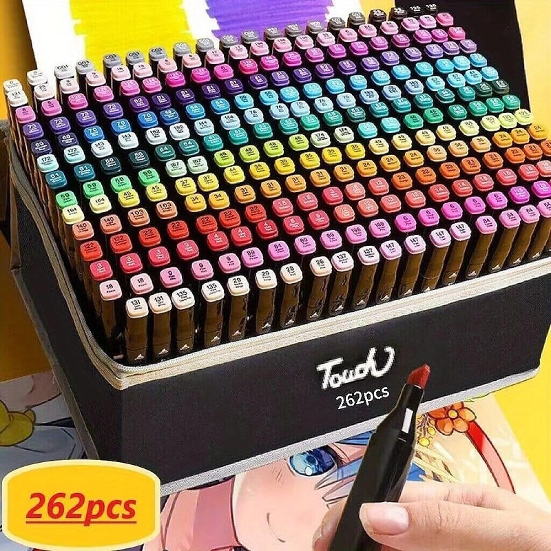 12pcs-262pcs Color Art Markers Double-ended Sketch Markers Set For Drawing Comics Design HalloweenThanksgiving And Christmas Gift4