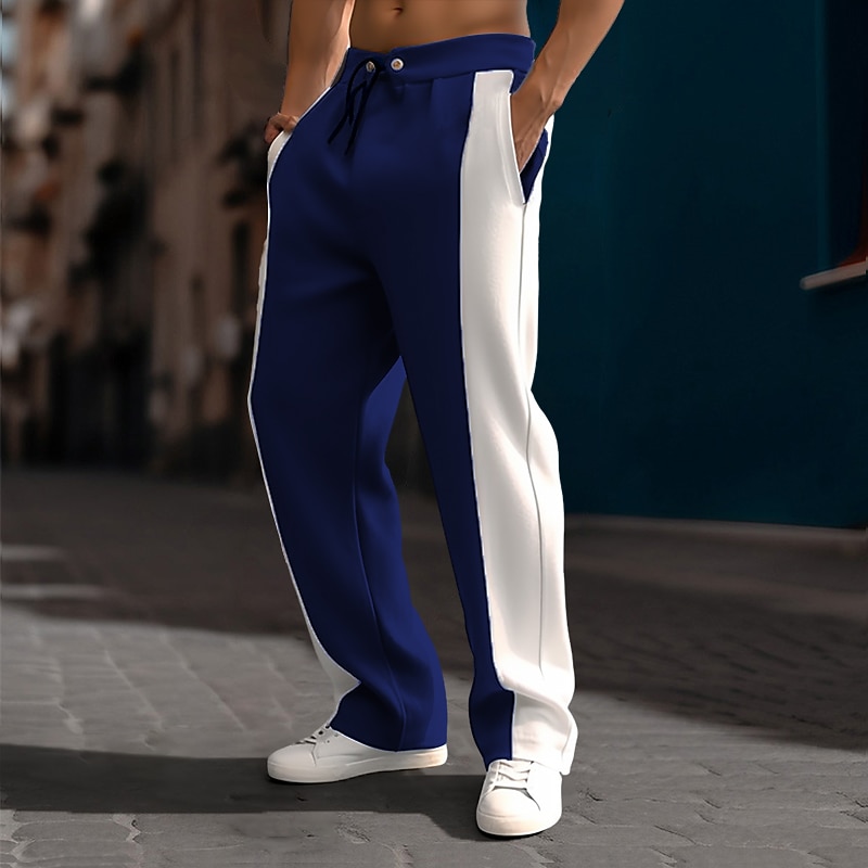 Men's Sweatpants Joggers Trousers Straight Leg Sweatpants Pleated Pants Patchwork Drawstring Elastic Waist Color Block Comfort Breathable Casual Daily Holiday Sports Fashion Black Navy Blue2