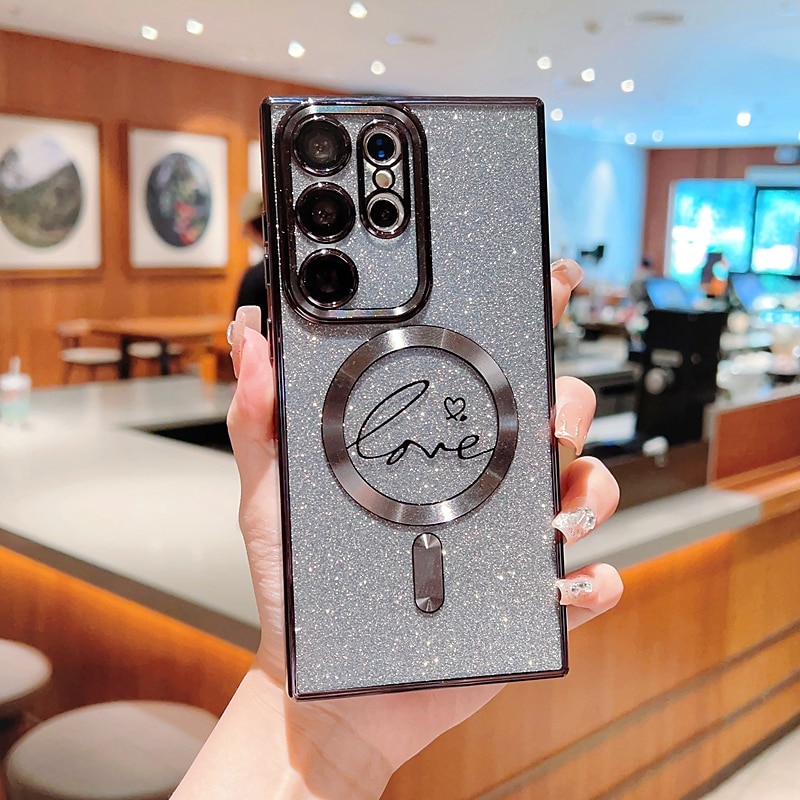 Phone Case For Samsung Galaxy S25 S24 S23 S22 S21 Ultra Plus Back Cover Magnetic Adsorption With Magsafe Support Wireless Charging Non-Yellowing Bling Glitter Shiny TPU3