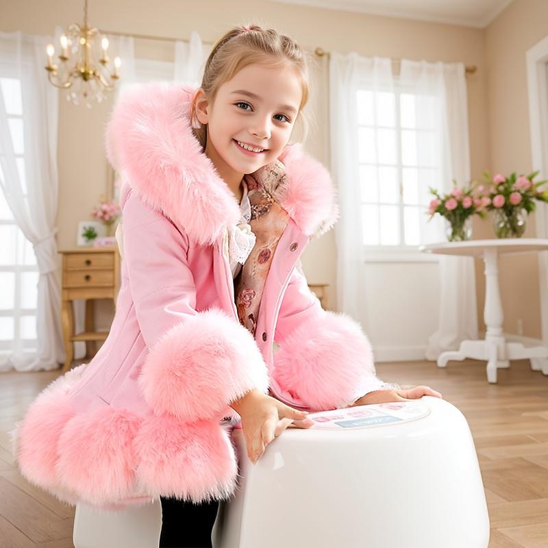 Kids Girls' Faux Fur Coat Solid Color Daily Zipper School Coat Outerwear 2-12 Years Winter Light Blue Black Pink3