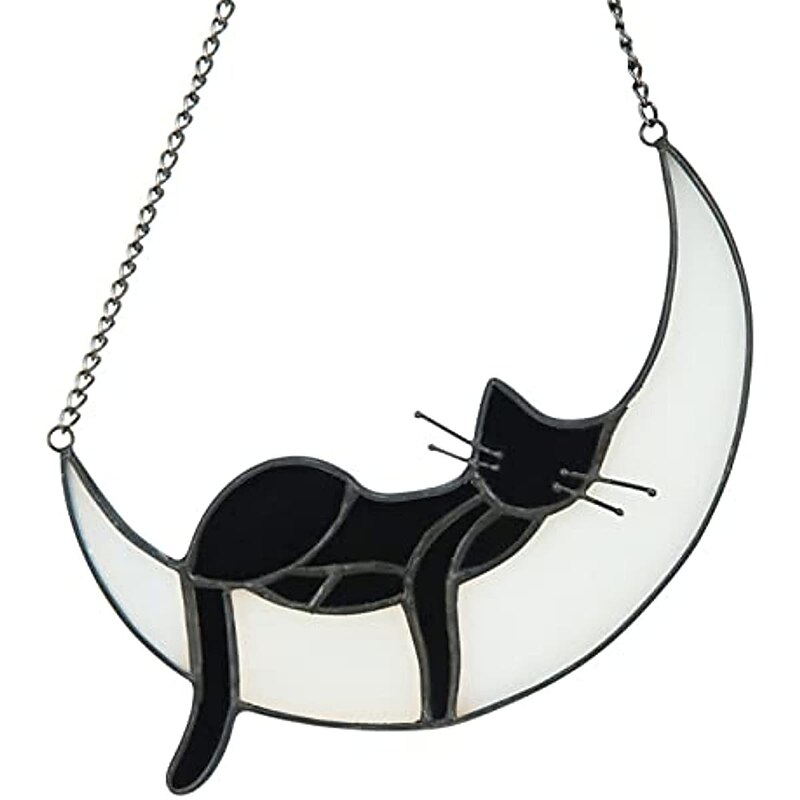 1pc Acrylic Cat On Moon Gifts Handcrafted Cat Suncatchers For Acrylic Window Hangings Cute Cat Decor Housewarming Gift Scene Decor Room Decor Home Decor Window Decoration Pendant Holiday Party3