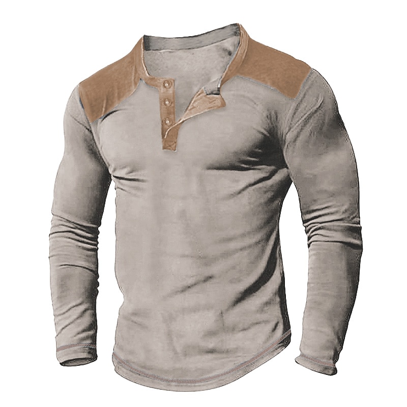 Men's T shirt Tee Henley Shirt Tee Top Color Block Henley Street Vacation Long Sleeve Clothing Apparel Fashion Designer Basic3