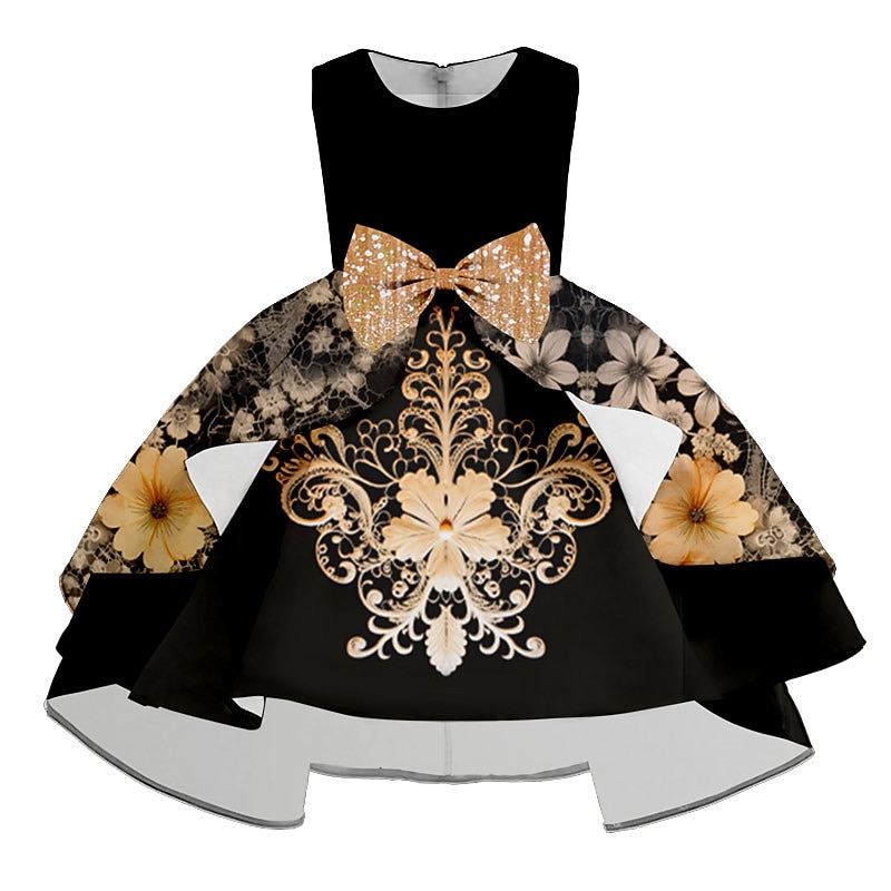 Girls' 3D Floral Party Dress Sleeveless 3D Print Summer Spring Fall Vacation Party Special Occasion Elegant Princess Beautiful Kids 3-12 Years Party Dress Swing Dress A Line Dress Above Knee Regular2