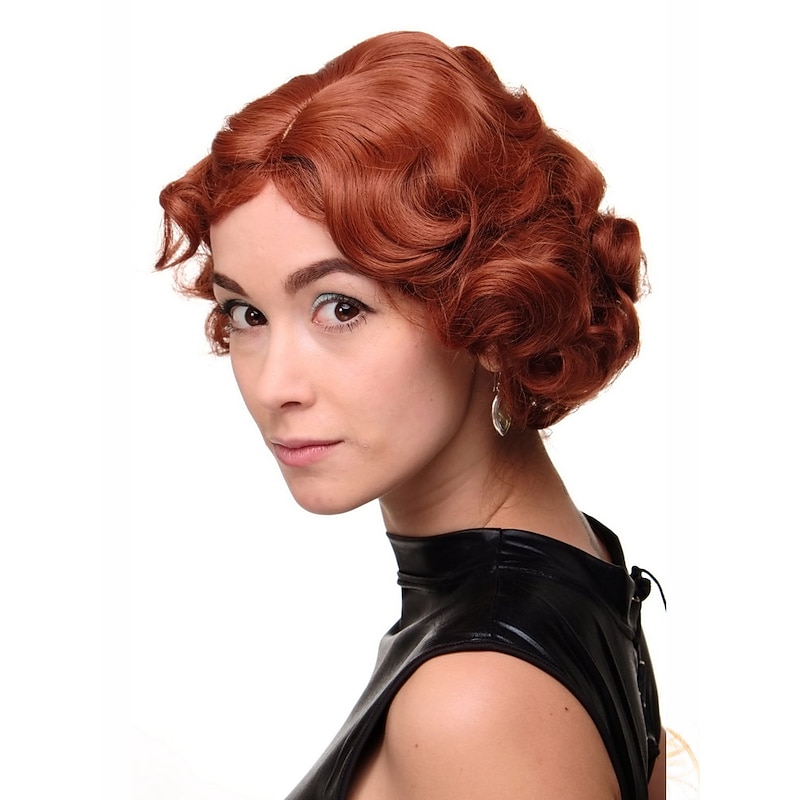 Lady Wig Short Bob 20s 30s Twenties Movie Star Diva Charleston Swing Style Wave Copper Red Halloween Wigs