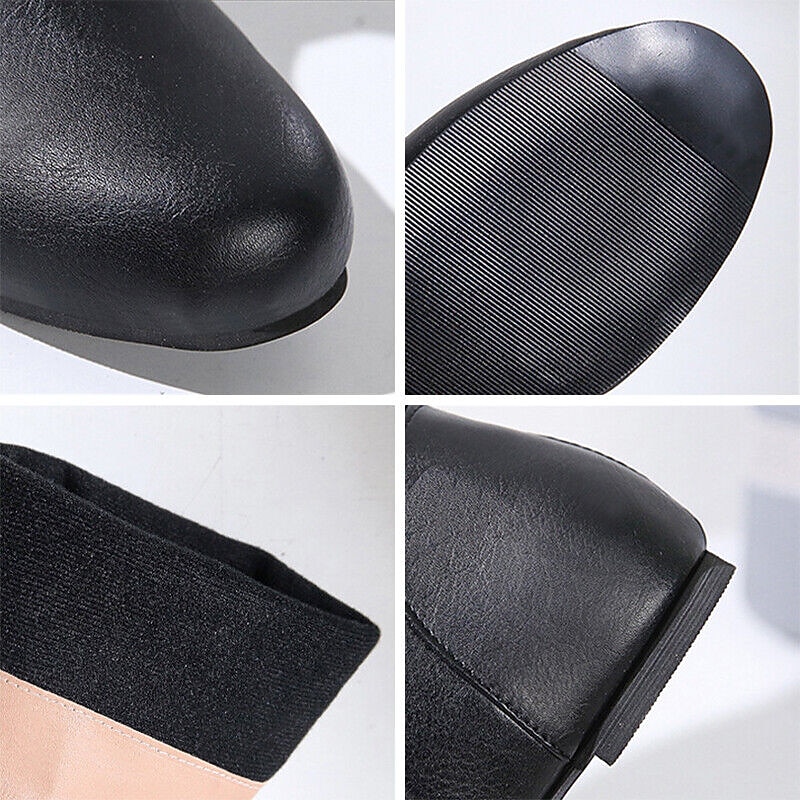 Women's Black Slouchy Knee-High Boots - Casual Flat Heel Faux Leather Boots for Fall and Winter4