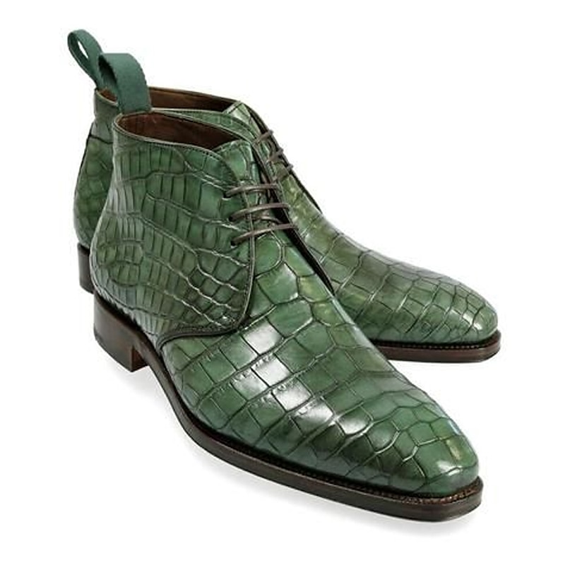 Men's Green Crocodile Pattern Faux Leather Ankle Boots - Luxurious and Stylish Footwear for Formal Events and Elegant Occasions2