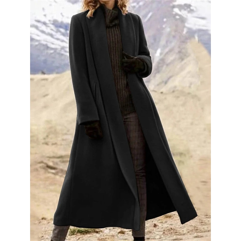 Women's Long Coat Overcoat Open Front Trench Coat Warm Winter Coat Long Sleeve with Pockets Oversize Black Army Green Gray3