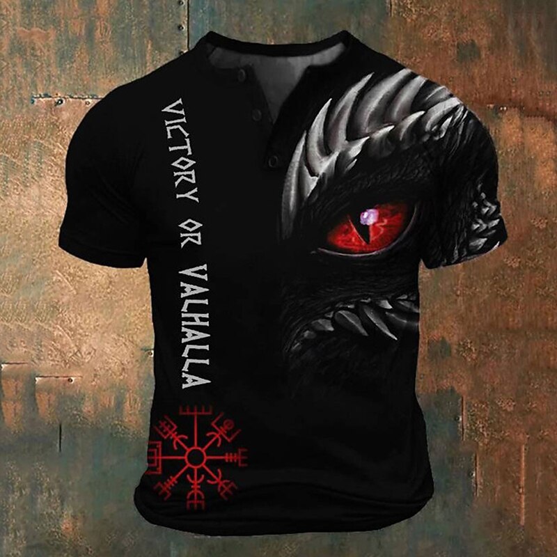 Men's Halloween Graphic Viking T Shirt Henley Shirt Short Sleeve 3D Print Fashion Retro Vintage Classic Sports Outdoor Holiday Going out Spring & Summer Red Blue Purple Green Henley Henley T-Shirt