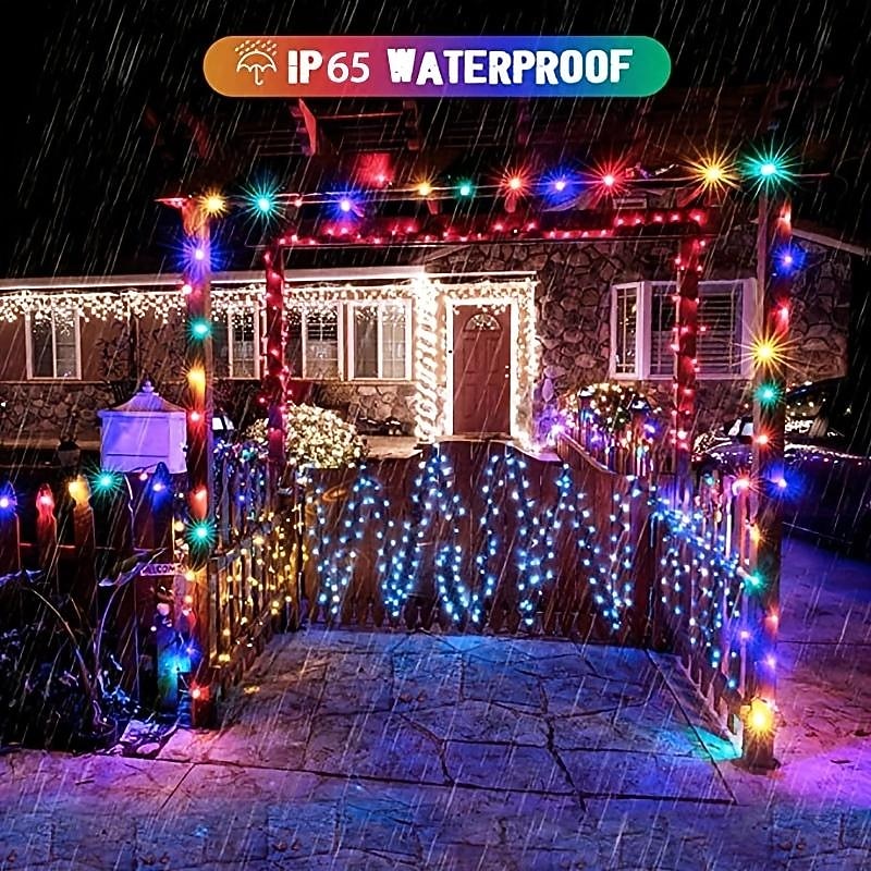 1pc LED Solar Icicle String Light, 4M-96Leds 8 Modes, Waterproof Curtain Icicle Light Fairy String Christmas Light, Roof, Commercial Street Decoration2