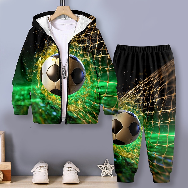 Boys 3D Football Hoodie & Pants Set Long Sleeve 3D Printing Fall Winter Active Fashion Cool Polyester Kids 3-12 Years Outdoor Street Vacation Regular Fit2