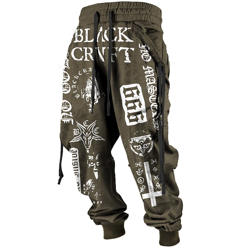 Letter Totem Vintage Abstract Men's 3D Print Sweatpants Joggers Pants Trousers Outdoor Street Casual Daily Polyester Black Navy Blue Brown S M L Mid Waist Elasticity Pants3