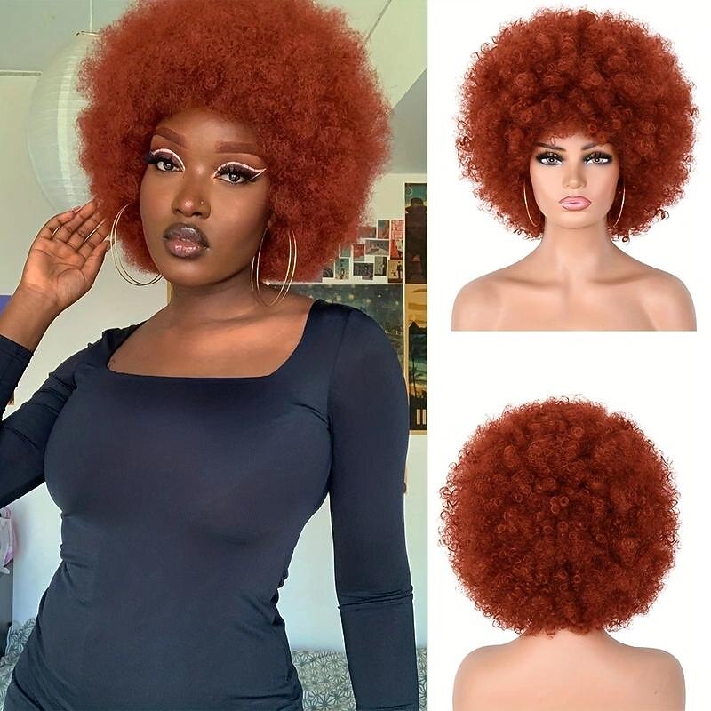 Short Afro Kinky Curly Wigs For Women Synthetic Fluffy And Soft Hair Wigs Natural Looking Afro Curly Wigs For Daily Party Cosplay Halloween Use2