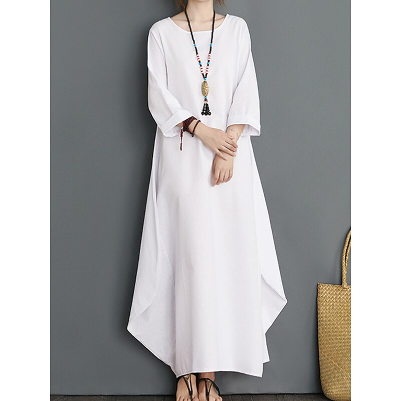 Women's Long Dress Maxi Dress Linen-Inspired Dresses White Dress Casual Dress Winter Dress Streetwear Vacation Street Loose Fit Long Sleeve Crew Neck Black White Red Blue Fall Winter2