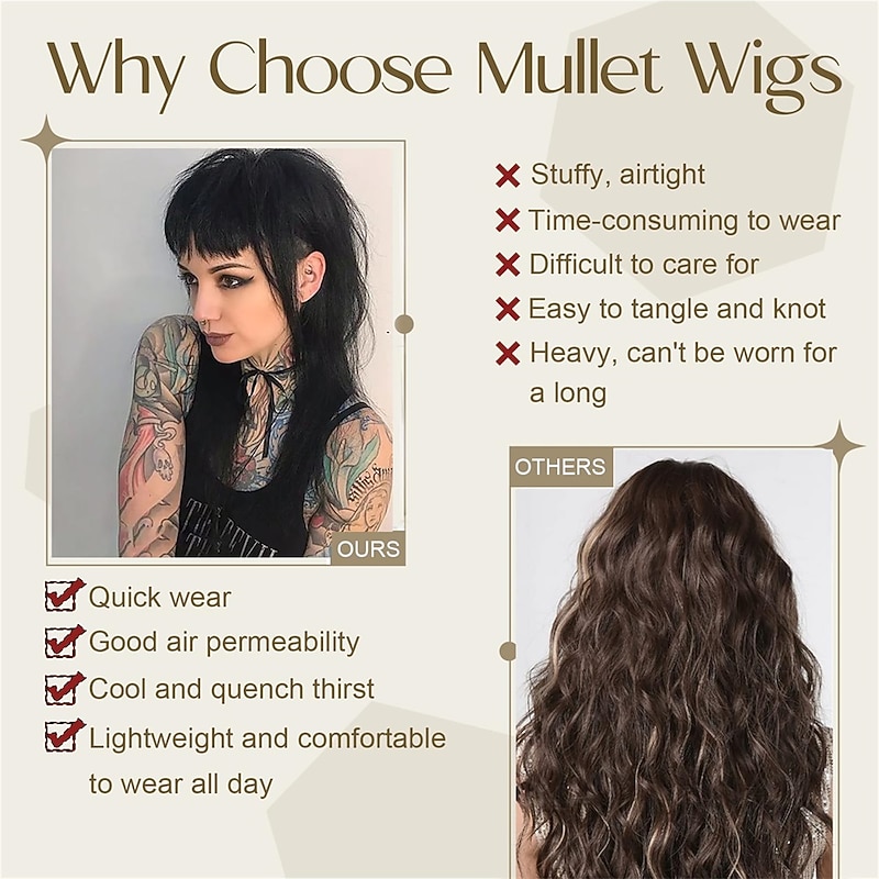 70s 80s Short Mullet Wig Pixie Cut Wig for Black Women Shaggy Layered Messy Black Wolf Haircut Wig With Bangs Straight Layered Wolf Cut for Women 14inch Daily Party Cosplay Use(Black) Halloween Wigs4