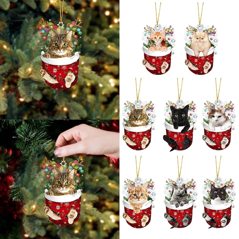 Christmas Tree Ornaments Hanging 2D Acrylic Decorations Xmas Ornament 2024 New Hanging Ornament New Year Festive Party Supplies Room Hanging Decor - Main Image