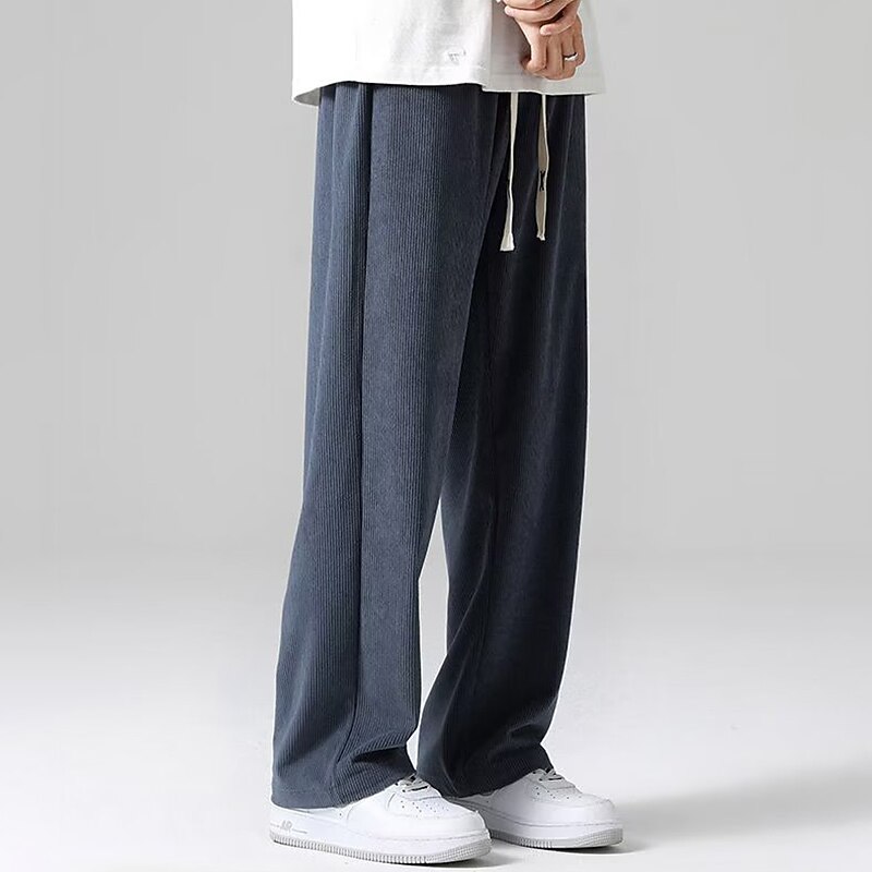 Men's Sweatpants Corduroy Pants Straight Leg Sweatpants Pocket Drawstring Elastic Waist Plain Comfort Breathable Outdoor Daily Going out Fashion Casual Black Khaki2